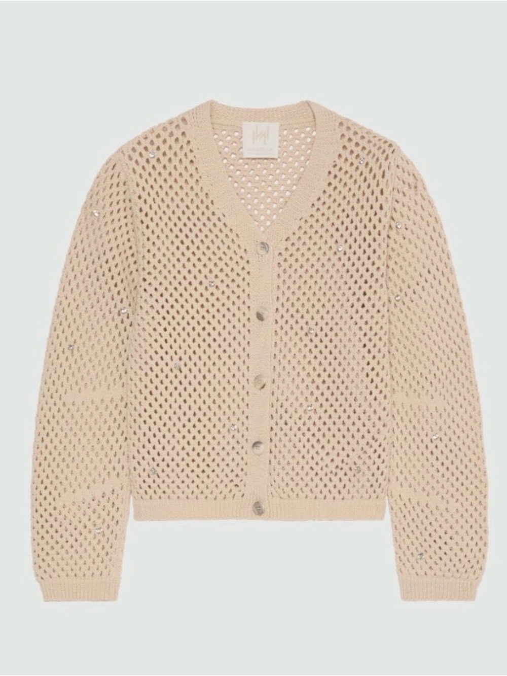 Beige Open-Knit Button Cardigan Sweater